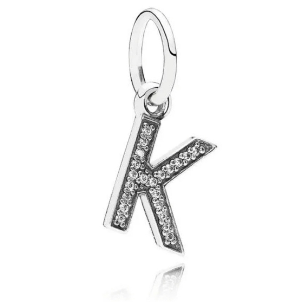 PANDORA LETTER K ALPHABET INITIAL STERLING SILVER DANGLE CZ CHARM S925 ALE EUC